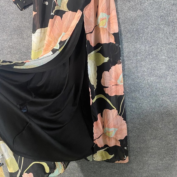 Lulus Wrap Maxi Dress XS Black Floral Print Wondrous Water Lilies Long Sleeve - Picture 8 of 12